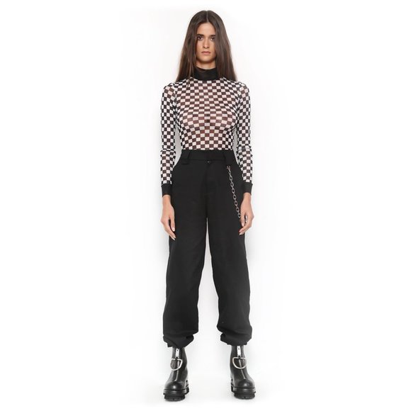 I AM GIA Black/White Checkered 'Nightrider' Bodysuit - Picture 1 of 6